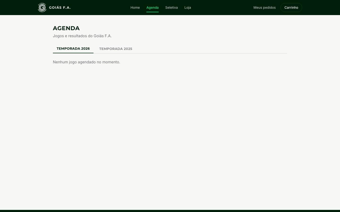 Página de agenda de jogos do Goiás F.A. por temporada